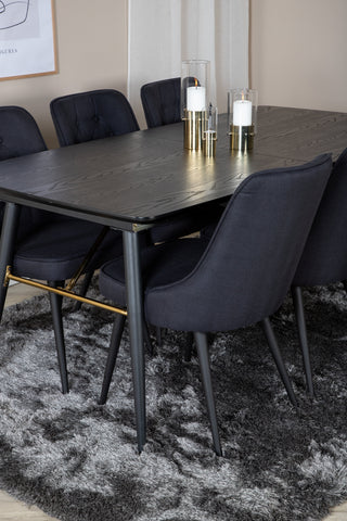 Venture Home Guld Förlängningsbord - 180/220*85*H76 Svart Faner - Svarta ben - Mässingsdetaljer+Velvet Deluxe Matstol - Svarta Ben - Svart Tyg_6