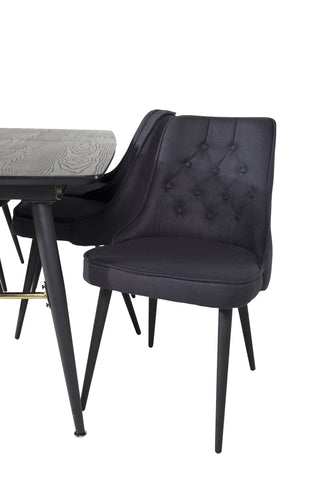 Venture Home Guld Förlängningsbord - 180/220*85*H76 Svart Faner - Svarta ben - Mässingsdetaljer+Velvet Deluxe Matstol - Svarta Ben - Svart Tyg_6