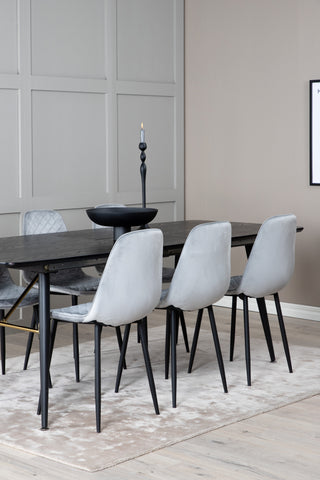 Venture Home Guld Förlängningsbord - 180/220*85*H76 Svart Faner - Svarta ben - Mässingsdetaljer+Polar Diamond Matstol - Svarta Ben - Grå sammet_6