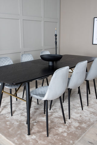 Venture Home Guld Förlängningsbord - 180/220*85*H76 Svart Faner - Svarta ben - Mässingsdetaljer+Polar Diamond Matstol - Svarta Ben - Grå sammet_6
