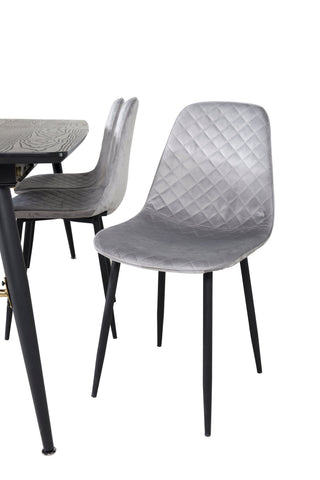Venture Home Guld Förlängningsbord - 180/220*85*H76 Svart Faner - Svarta ben - Mässingsdetaljer+Polar Diamond Matstol - Svarta Ben - Grå sammet_6