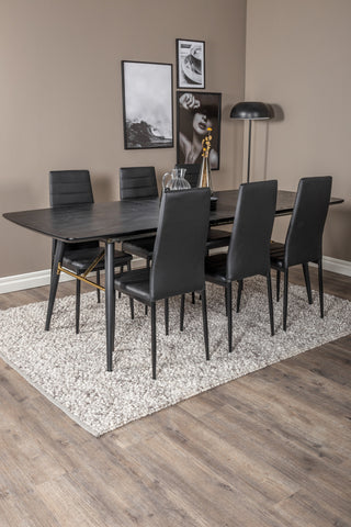 Venture Home Guld Förlängningsbord - 180/220*85*H76 Svart Faner - Svarta ben - Mässingsdetaljer+Smal matstol med hög rygg - Svarta ben - Svart PU_6