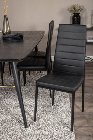 Venture Home Guld Förlängningsbord - 180/220*85*H76 Svart Faner - Svarta ben - Mässingsdetaljer+Smal matstol med hög rygg - Svarta ben - Svart PU_6