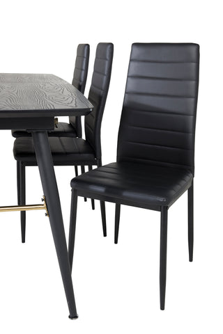 Venture Home Guld Förlängningsbord - 180/220*85*H76 Svart Faner - Svarta ben - Mässingsdetaljer+Smal matstol med hög rygg - Svarta ben - Svart PU_6