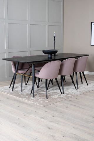 Venture Home Guld Förlängningsbord - 180/220*85*H76 Svart Faner - Svarta ben - Mässingsdetaljer+Matsalsstol i sammet Manchester - Rosa / Svart_6
