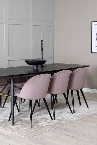 Venture Home Guld Förlängningsbord - 180/220*85*H76 Svart Faner - Svarta ben - Mässingsdetaljer+Matsalsstol i sammet Manchester - Rosa / Svart_6
