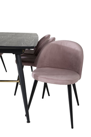 Venture Home Guld Förlängningsbord - 180/220*85*H76 Svart Faner - Svarta ben - Mässingsdetaljer+Matsalsstol i sammet Manchester - Rosa / Svart_6