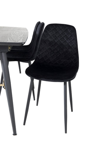 Venture Home Guld förlängningsbord - 180/220*85*H76 svart faner - Svarta ben - Mässingsdetaljer+Polar Diamond Matstol - Svarta ben - Svart sammet_6