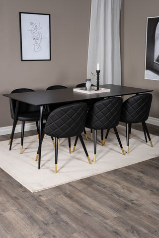 Venture Home Silar Matbord - 180 cm - Svart Melamin / Svarta Ben+ Matstol i sammet m. Stygn - PU - Svart / Svart_6
