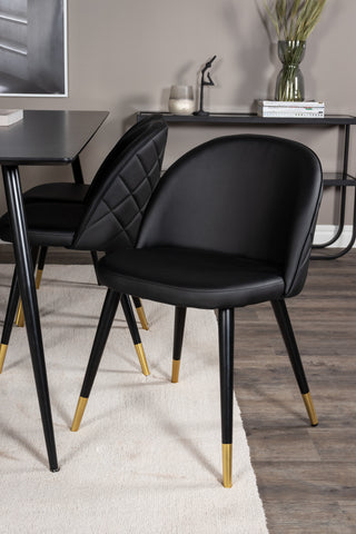 Venture Home Silar Matbord - 180 cm - Svart Melamin / Svarta Ben+ Matstol i sammet m. Stygn - PU - Svart / Svart_6