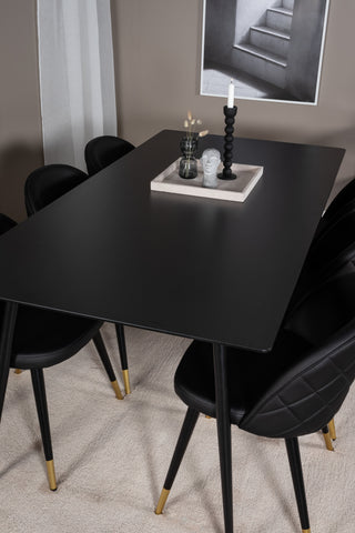Venture Home Silar Matbord - 180 cm - Svart Melamin / Svarta Ben+ Matstol i sammet m. Stygn - PU - Svart / Svart_6