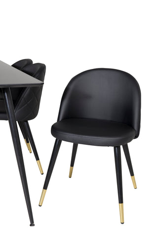 Venture Home Silar Matbord - 180 cm - Svart Melamin / Svarta Ben+ Matstol i sammet m. Stygn - PU - Svart / Svart_6
