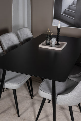 Venture Home Silar Matbord - 180 cm - Svart Melamin / Svarta Ben+Velvet Deluxe Matstol - Svarta Ben - Ljusgrå Tyg_6