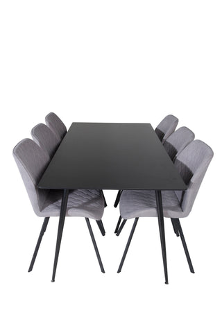 Venture Home Silar Matbord - 180 cm - Svart Melamin / Svarta Ben+Gemma Matstol - Svarta Ben - Grå Tyg_6