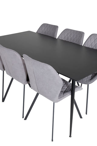 Venture Home Silar Matbord - 180 cm - Svart Melamin / Svarta Ben+Gemma Matstol - Svarta Ben - Grå Tyg_6