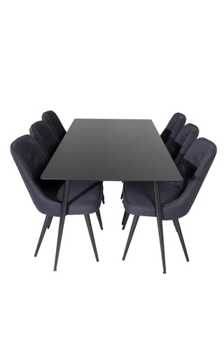 Venture Home Silar Matbord - 180 cm - Svart Melamin / Svarta Ben+Velvet Deluxe Matstol - Svarta Ben - Svart Tyg_6