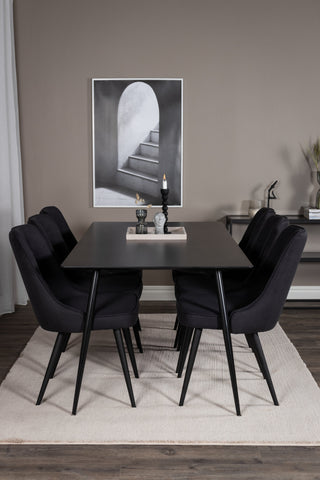 Venture Home Silar Matbord - 180 cm - Svart Melamin / Svarta Ben+Velvet Deluxe Matstol - Svarta Ben - Svart Tyg_6