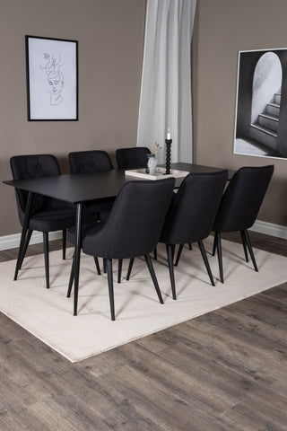 Venture Home Silar Matbord - 180 cm - Svart Melamin / Svarta Ben+Velvet Deluxe Matstol - Svarta Ben - Svart Tyg_6