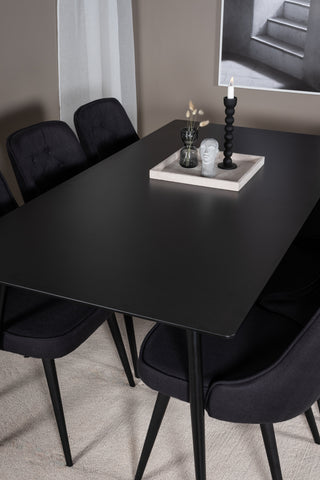 Venture Home Silar Matbord - 180 cm - Svart Melamin / Svarta Ben+Velvet Deluxe Matstol - Svarta Ben - Svart Tyg_6