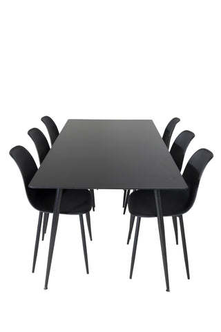 Venture Home Silar Matbord - 180 cm - Svart Melamin / Svarta Ben+Polar Matstol i plast - Svarta Ben / Svart Plast_6