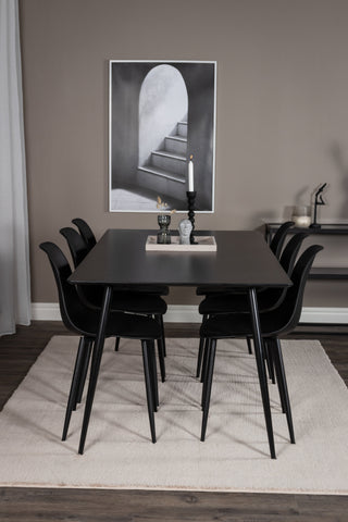 Venture Home Silar Matbord - 180 cm - Svart Melamin / Svarta Ben+Polar Matstol i plast - Svarta Ben / Svart Plast_6