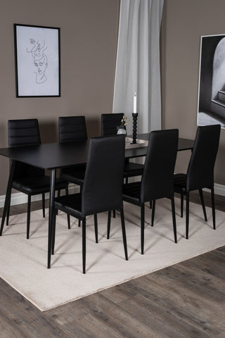 Venture Home Silar matbord - 180 cm - svart melamin / svarta ben+smal matstol med hög rygg - svarta ben - svart PU_6