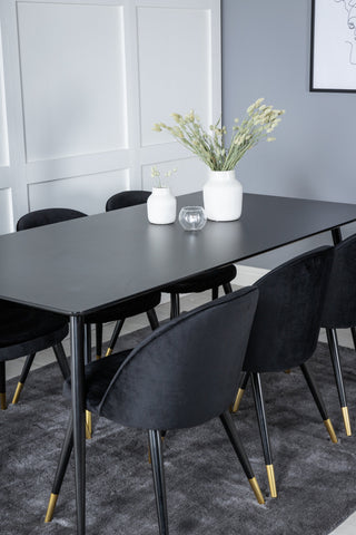 Venture Home Silar Matbord - 180 cm - Svart Melamin / Svarta Ben + Matstol i sammet Mässing - Svart / Svart_6