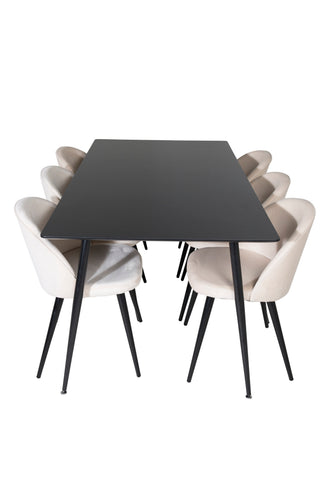 Venture Home Silar Matbord - 180 cm - Svart Melamin / Svarta Ben + Matstol i sammet - Beige / Svart_6