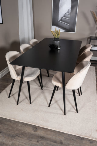 Venture Home Silar Matbord - 180 cm - Svart Melamin / Svarta Ben + Matstol i sammet - Beige / Svart_6