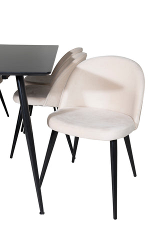 Venture Home Silar Matbord - 180 cm - Svart Melamin / Svarta Ben + Matstol i sammet - Beige / Svart_6