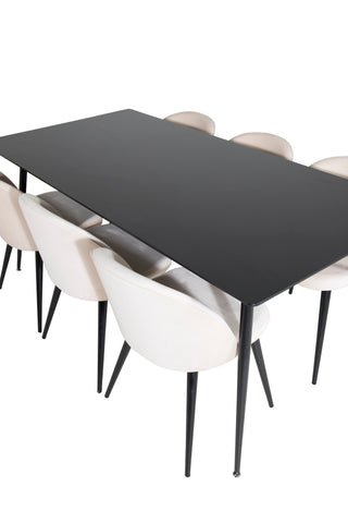 Venture Home Silar Matbord - 180 cm - Svart Melamin / Svarta Ben + Matstol i sammet - Beige / Svart_6