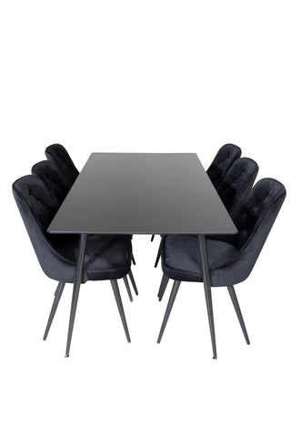 Venture Home Silar Matbord - 180 cm - Svart Melamin / Svarta Ben+Velvet Deluxe Matstol - Svart / Svart_6