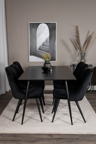 Venture Home Silar Matbord - 180 cm - Svart Melamin / Svarta Ben+Velvet Deluxe Matstol - Svart / Svart_6