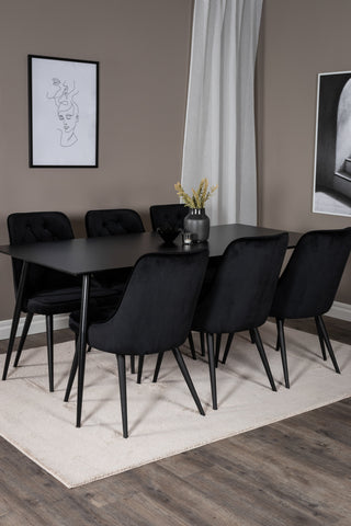 Venture Home Silar Matbord - 180 cm - Svart Melamin / Svarta Ben+Velvet Deluxe Matstol - Svart / Svart_6