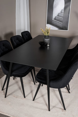 Venture Home Silar Matbord - 180 cm - Svart Melamin / Svarta Ben+Velvet Deluxe Matstol - Svart / Svart_6