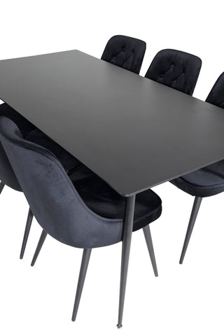 Venture Home Silar Matbord - 180 cm - Svart Melamin / Svarta Ben+Velvet Deluxe Matstol - Svart / Svart_6