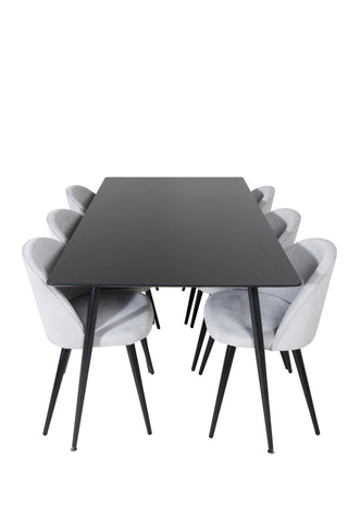 Venture Home Silar Matbord - 180 cm - Svart Melamin / Svarta Ben + Sammets Matsalsstol Manchester - Ljusgrå / Svart_6
