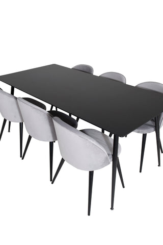 Venture Home Silar Matbord - 180 cm - Svart Melamin / Svarta Ben + Matstol i sammet - Ljusgrå / Svart_6