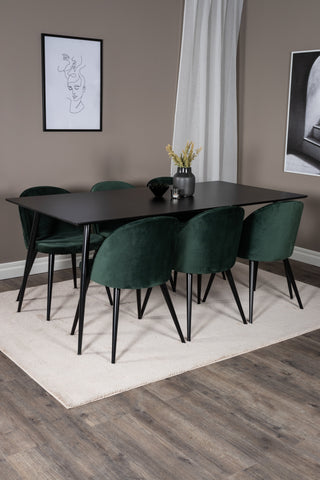 Venture Home Silar Matbord - 180 cm - Svart Melamin / Svarta Ben + Matstol i sammet - Grön / Svart_6