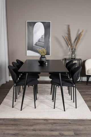 Venture Home Silar Matbord - 180 cm - Svart Melamin / Svarta Ben+Vault Matstol - Svarta Ben - Svart Tyg_6