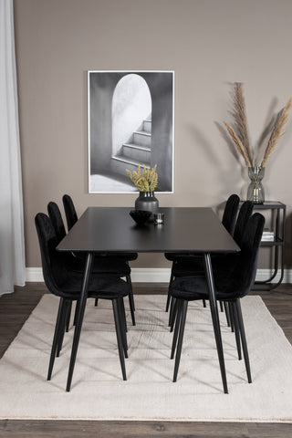 Venture Home Silar Matbord - 180 cm - Svart Melamin / Svarta Ben+Polar Diamond Matstol - Svarta Ben - Svart Sammet_6