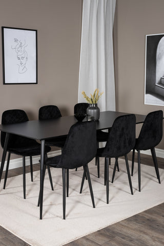 Venture Home Silar Matbord - 180 cm - Svart Melamin / Svarta Ben+Polar Diamond Matstol - Svarta Ben - Svart Sammet_6