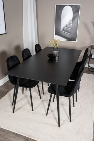 Venture Home Silar Matbord - 180 cm - Svart Melamin / Svarta Ben+Polar Diamond Matstol - Svarta Ben - Svart Sammet_6