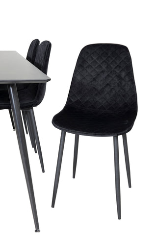 Venture Home Silar Matbord - 180 cm - Svart Melamin / Svarta Ben+Polar Diamond Matstol - Svarta Ben - Svart Sammet_6
