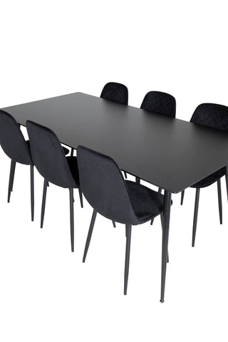 Venture Home Silar Matbord - 180 cm - Svart Melamin / Svarta Ben+Polar Diamond Matstol - Svarta Ben - Svart Sammet_6