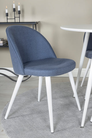Plaza Runt Bord 100 cm - Vit skiva / Vita Ben+Velvet Dining Chiar - Vita ben - Blå Tyg_4