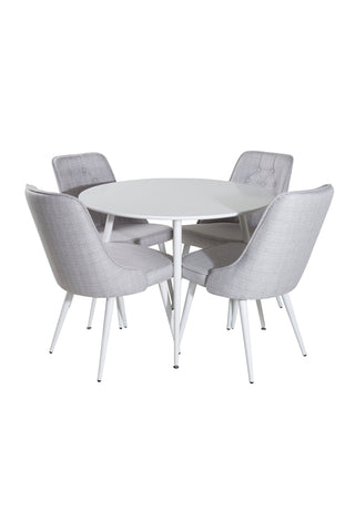 Plaza Runt Bord 100 cm - Vit skiva / Vita Ben+Velvet Deluxe Matstol - Vita Ben - Ljusgrå Tyg_4