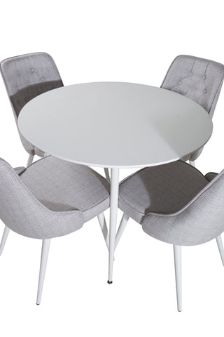 Plaza Runt Bord 100 cm - Vit skiva / Vita Ben+Velvet Deluxe Matstol - Vita Ben - Ljusgrå Tyg_4