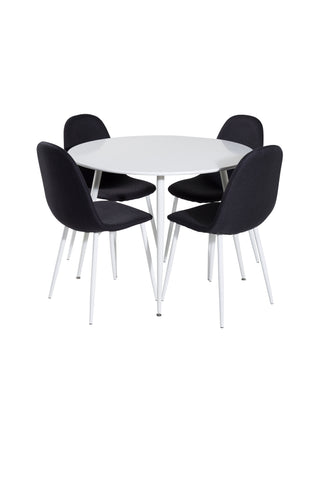 Plaza runt bord 100 cm - Vit skiva / Vita ben+Polar matstol - Vita ben - Svart Tyg_4