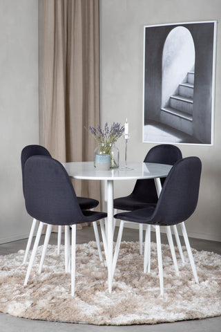Plaza runt bord 100 cm - Vit skiva / Vita ben+Polar matstol - Vita ben - Svart Tyg_4